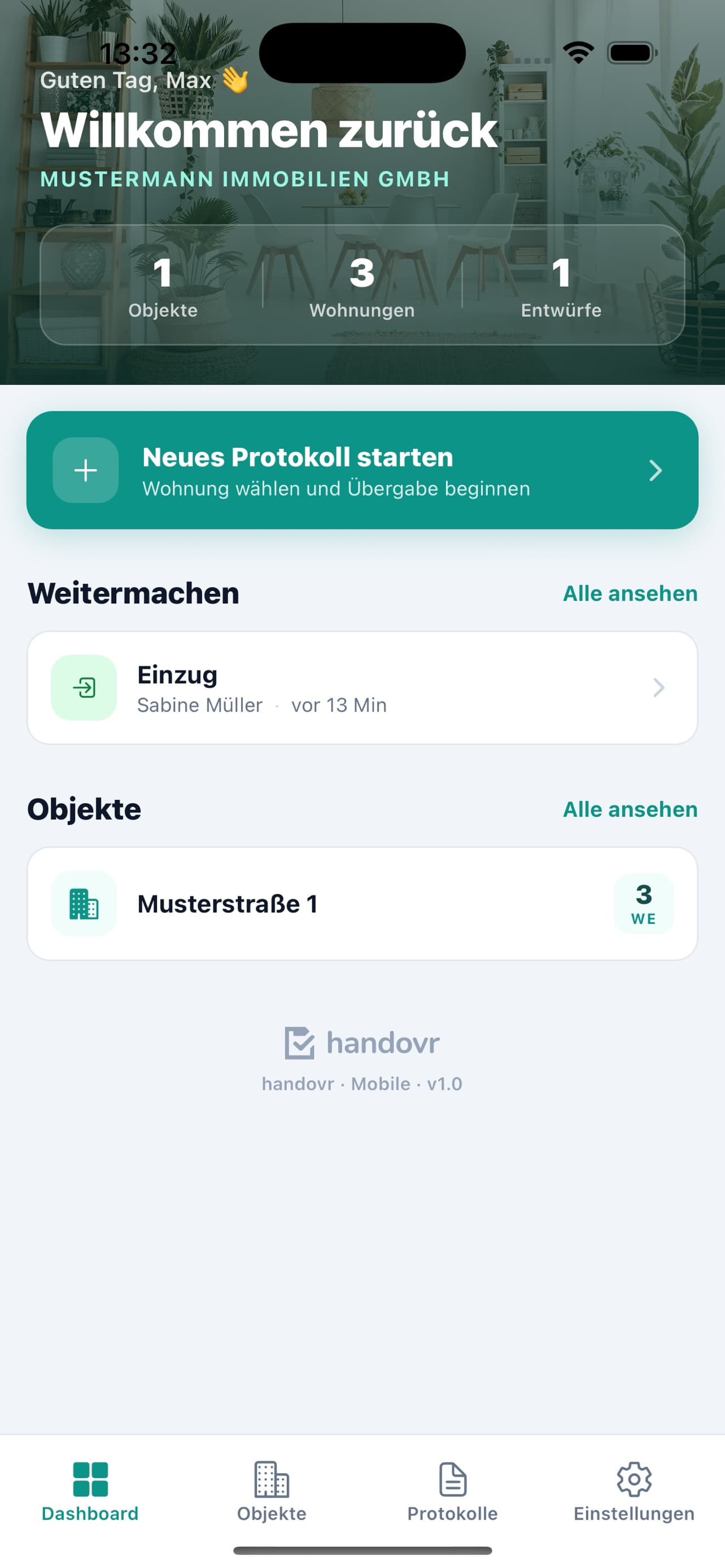 handovr App — Dashboard auf dem iPhone